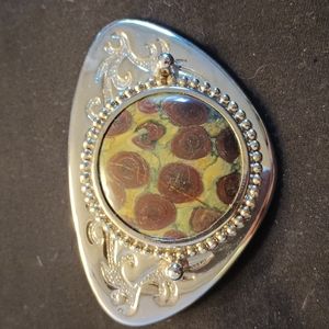 Women's vintage silver tone belt buckle with Ocean Jasper centerstone